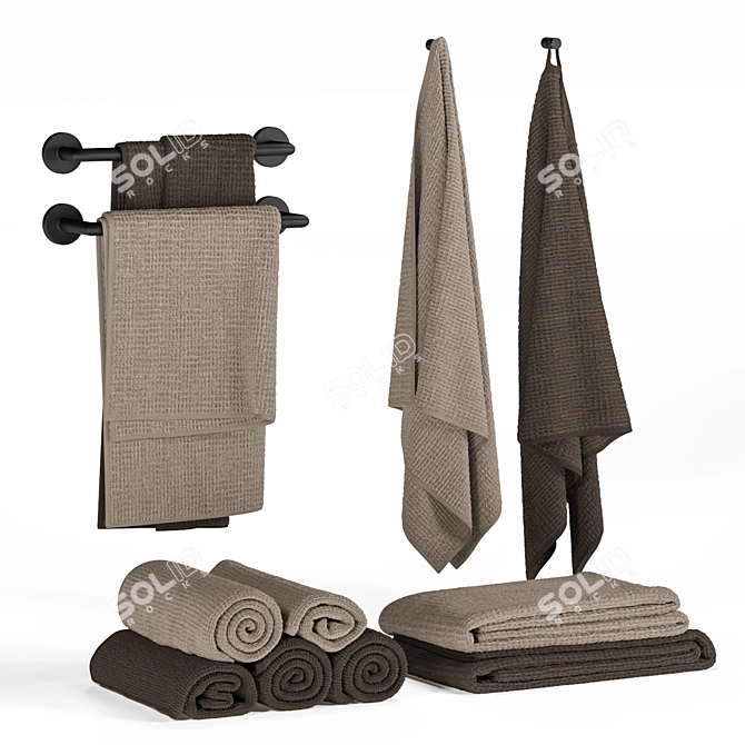 Waffle Towel Set with Accessories 3D model image 3