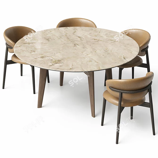 Customizable Leather Chair & Circular Onyx Table 3D model image 2