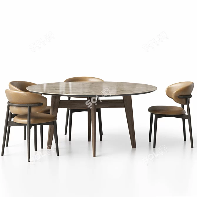 Customizable Leather Chair & Circular Onyx Table 3D model image 3