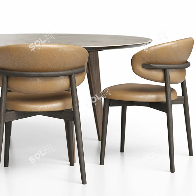 Customizable Leather Chair & Circular Onyx Table 3D model image 4