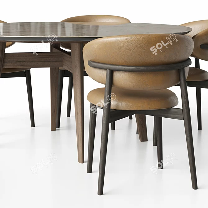 Customizable Leather Chair & Circular Onyx Table 3D model image 5