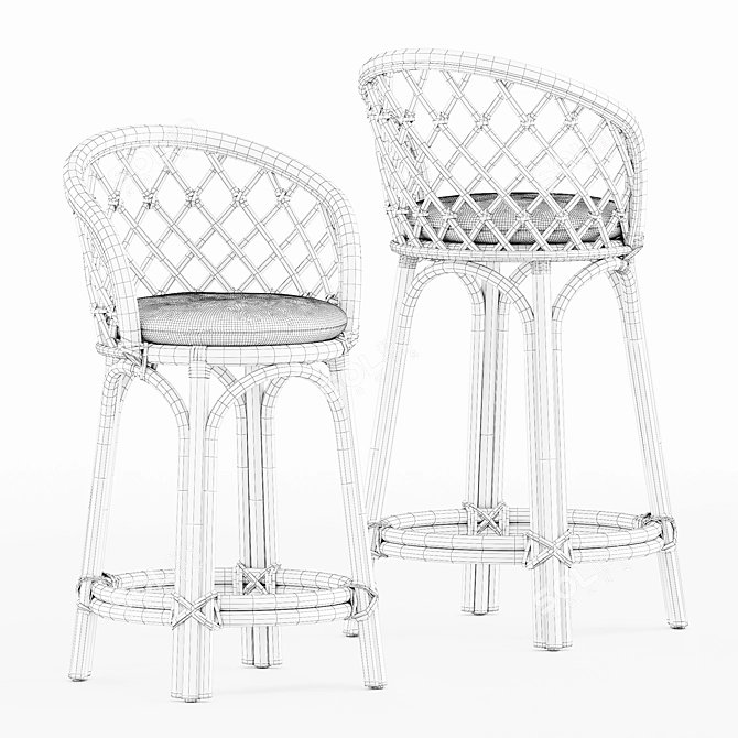Rattan Criss-Cross Stools Collection 3D model image 5