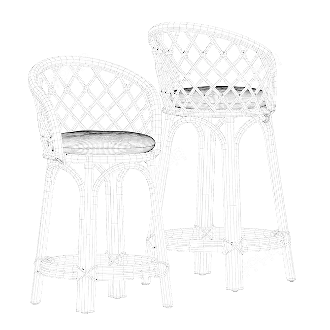 Rattan Criss-Cross Stools Collection 3D model image 12