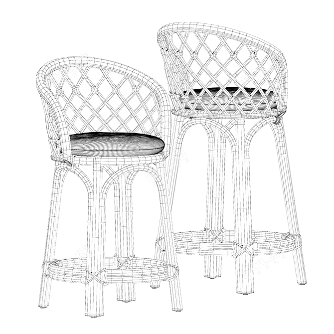 Rattan Criss-Cross Stools Collection 3D model image 13
