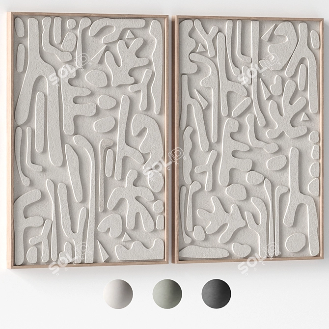 Textured Stone Relief Art Set 3D model image 1