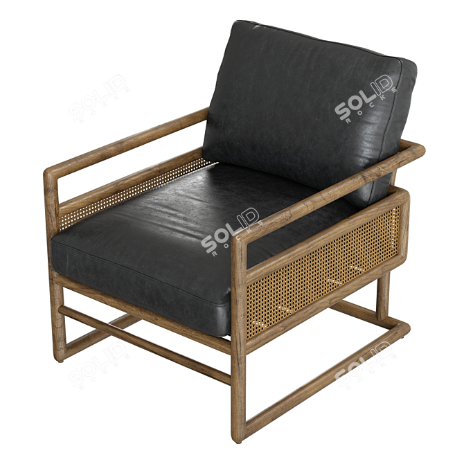 Vintage Black Leather Armchair Model 3D model image 4