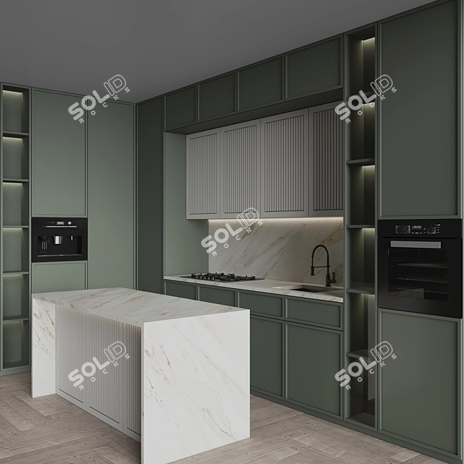 Modern Corner Kitchen Set with Appliances 3D model image 3