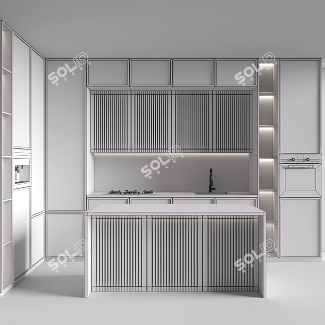 Modern Corner Kitchen Set with Appliances 3D model image 5