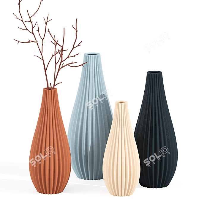 Textured Wavy Ceramic Vase 3D model image 1