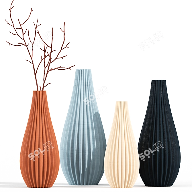 Textured Wavy Ceramic Vase 3D model image 2