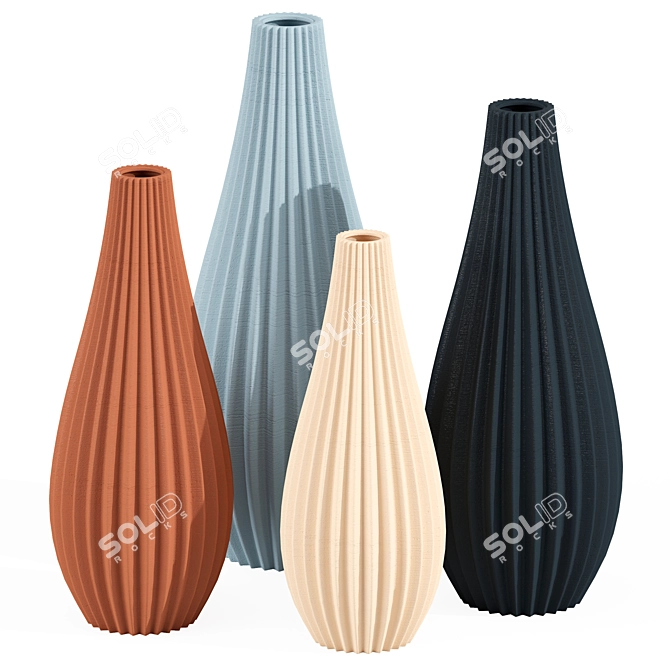 Textured Wavy Ceramic Vase 3D model image 3