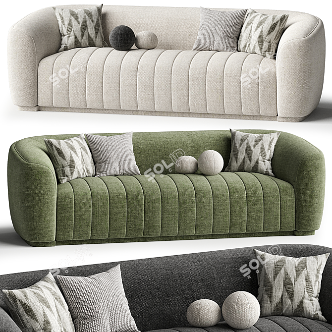 Elegant White Boucle Sofa Model 3D model image 1