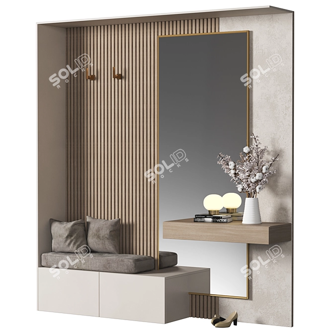 Modern Wood Hallway Cabinet Set 3D model image 2