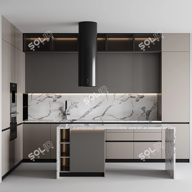 Adjustable Modern Kitchen Design 3D model image 1