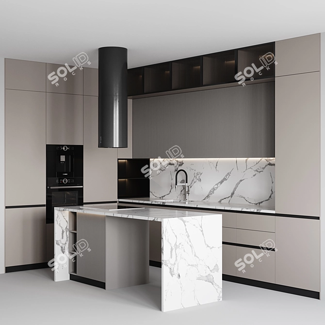 Adjustable Modern Kitchen Design 3D model image 2