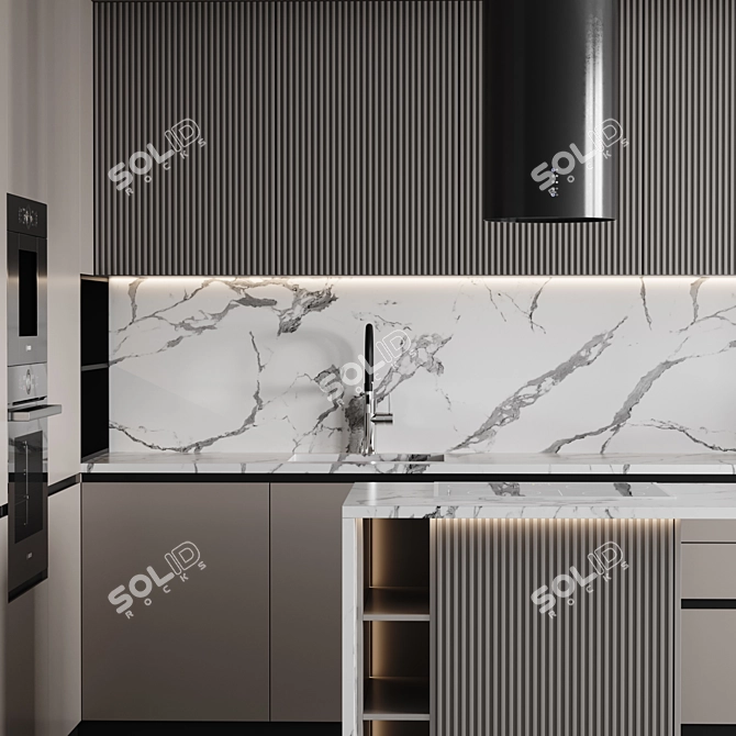 Adjustable Modern Kitchen Design 3D model image 3