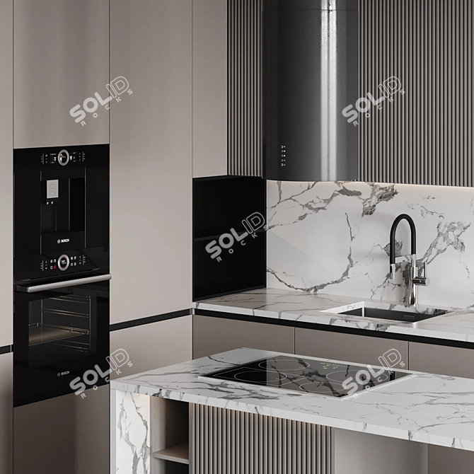Adjustable Modern Kitchen Design 3D model image 4