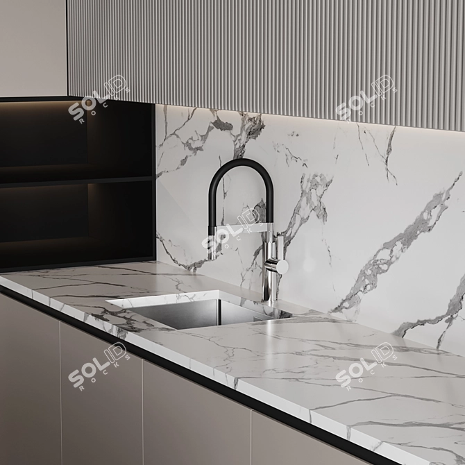 Adjustable Modern Kitchen Design 3D model image 5