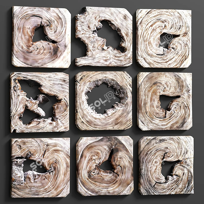 Handmade Whitewashed Wood Wall Art 3D model image 1