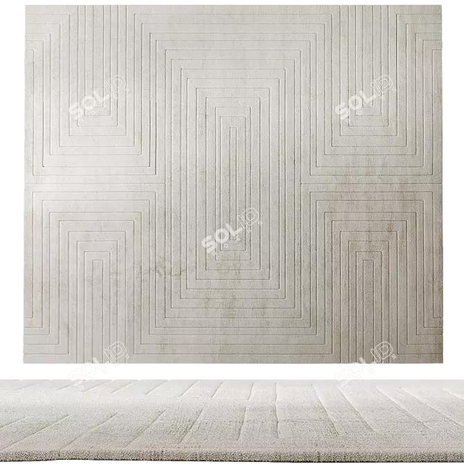 Silk White Geometric Rug 3D model image 1