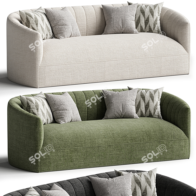 Luxurious Kent Green Velvet Sofa 3D model image 1