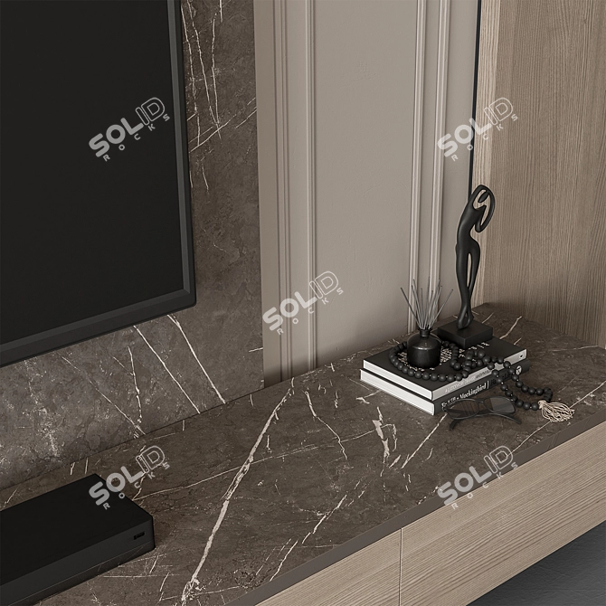 Rustic Stone Wood TV Wall 3D model image 3