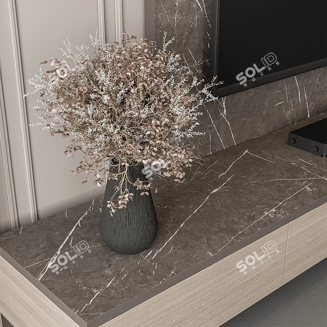 Rustic Stone Wood TV Wall 3D model image 4