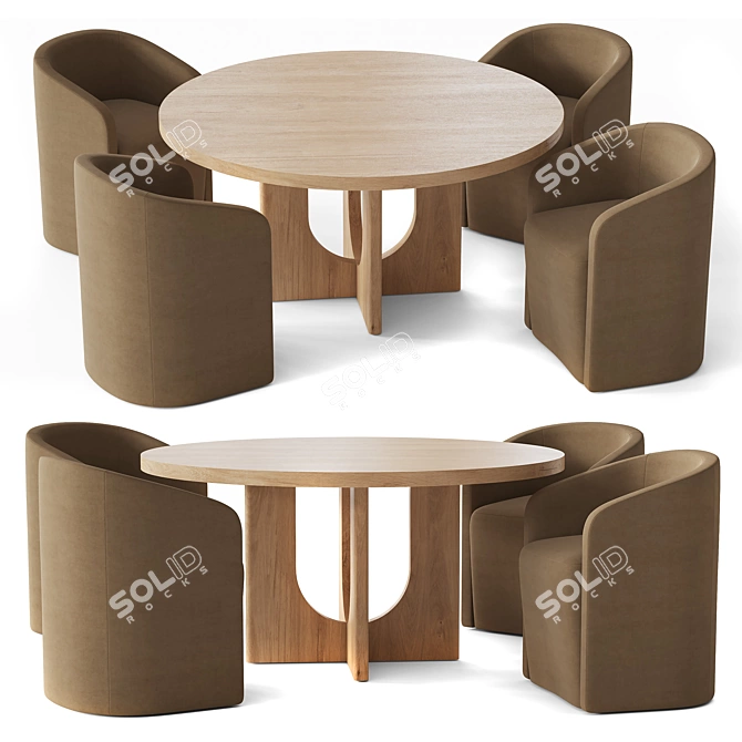 Breton Round Dining Table Set 3D model image 1