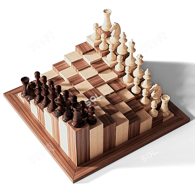  3D Wooden Chess Set 3D model image 1