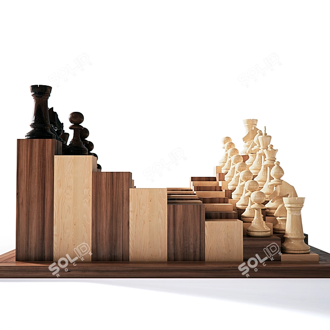  3D Wooden Chess Set 3D model image 2