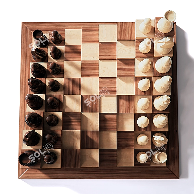  3D Wooden Chess Set 3D model image 3