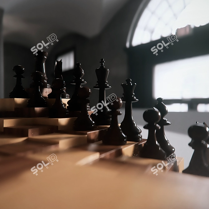  3D Wooden Chess Set 3D model image 4