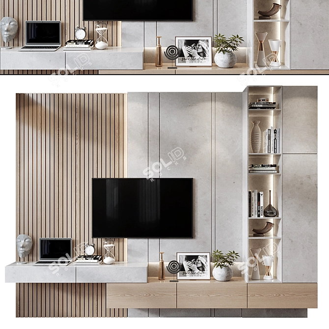 Modern Plywood TV Shelf Unit 3D model image 1