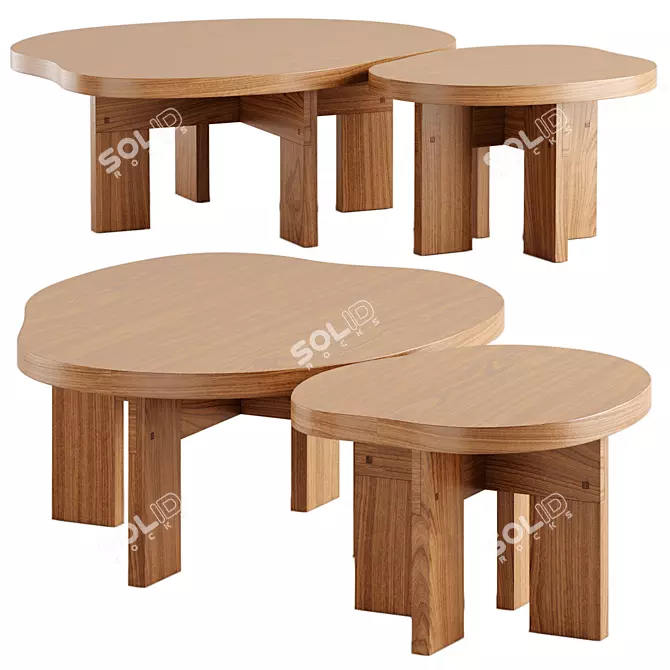 Vintage Farmhouse Oak Coffee Tables 3D model image 1