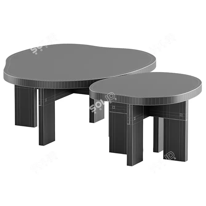 Vintage Farmhouse Oak Coffee Tables 3D model image 4