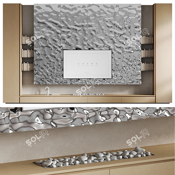 Modern Steel TV Wall Unit 3D model image 1