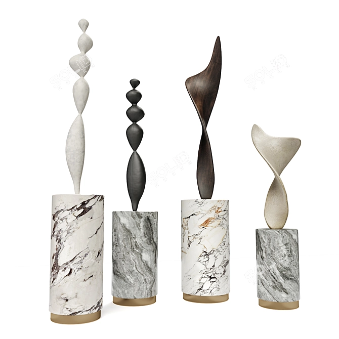 Elegant Adegio Marble Wood Oar 3D model image 2