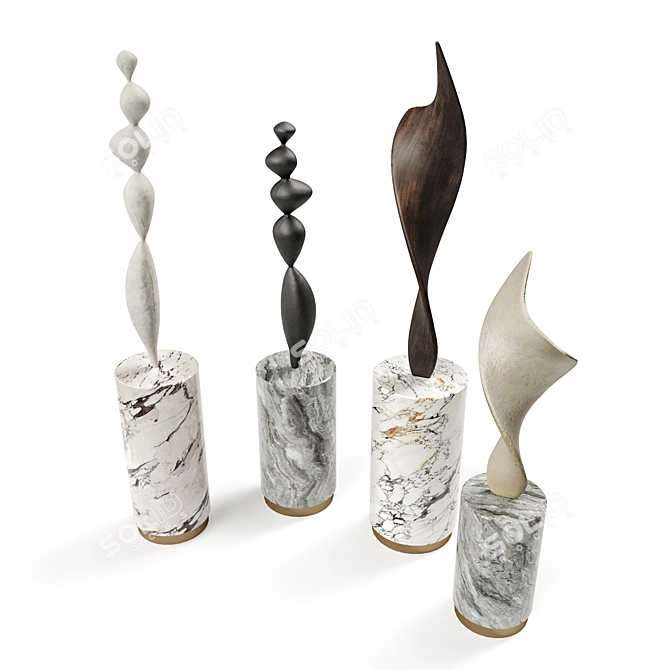 Elegant Adegio Marble Wood Oar 3D model image 3