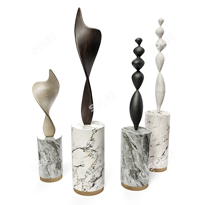 Elegant Adegio Marble Wood Oar 3D model image 4