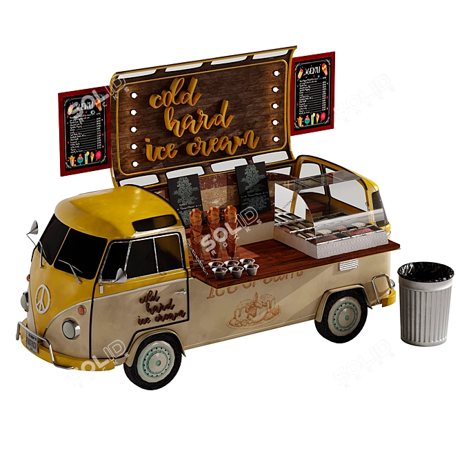 Yellow Ice Cream Food Truck Model 3D model image 1