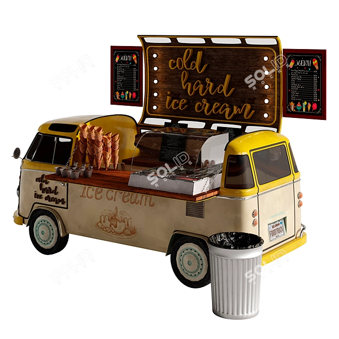 Yellow Ice Cream Food Truck Model 3D model image 2