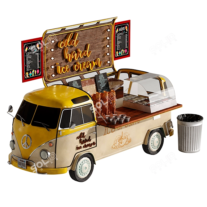 Yellow Ice Cream Food Truck Model 3D model image 4