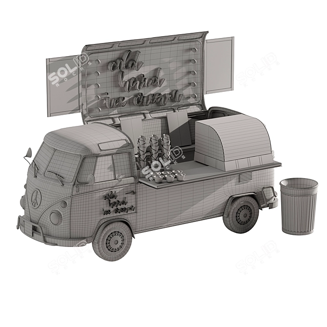 Yellow Ice Cream Food Truck Model 3D model image 5