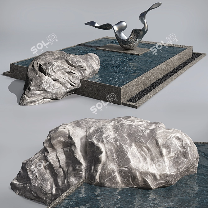 Garden Pond with Sculpture 3D model image 2