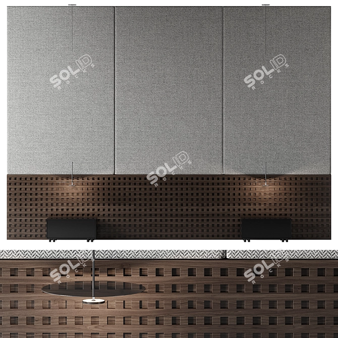 Walnut Headboard With Lighting 3D model image 1