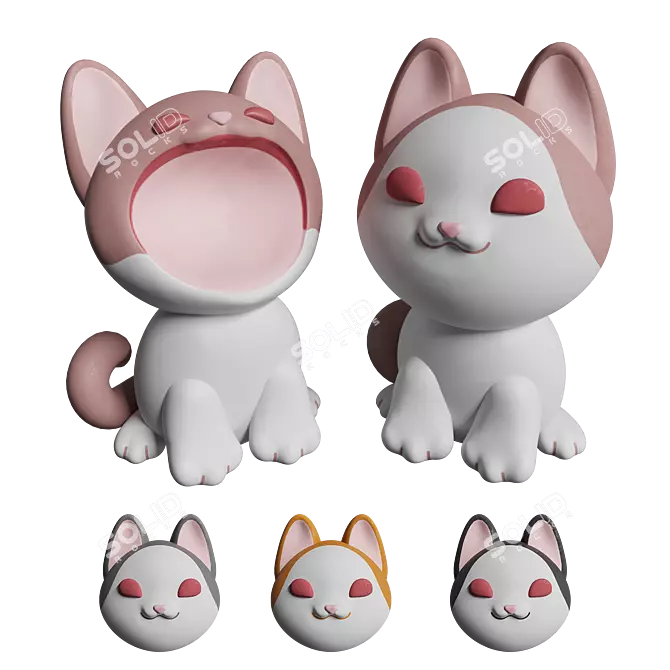 Colorful Pop Cat Plush Toy 3D model image 1