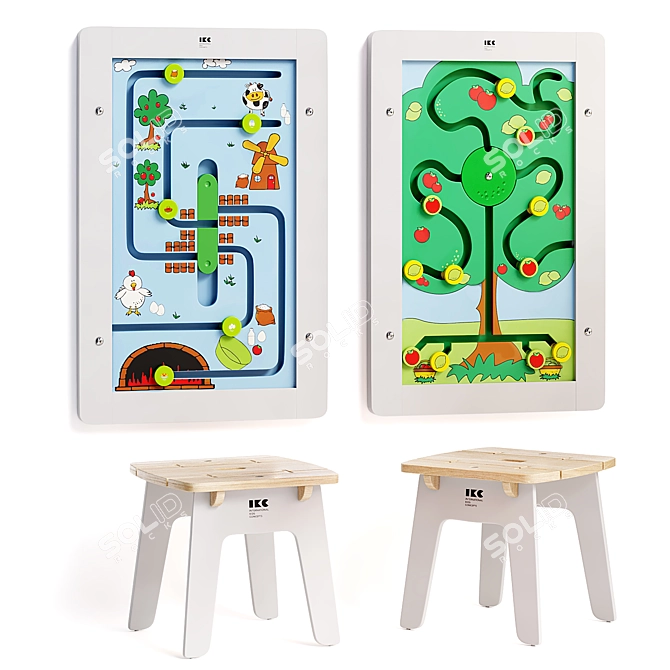 Kids Interactive Play Equipment Set 3D model image 1