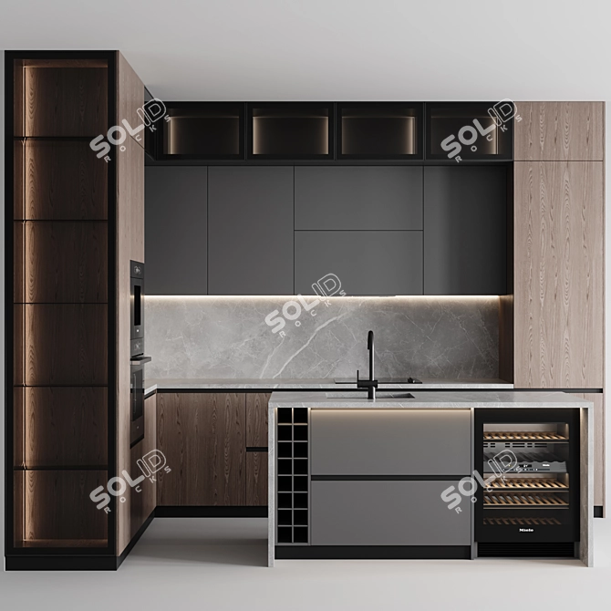 Customizable Modern Kitchen Design 3D model image 1