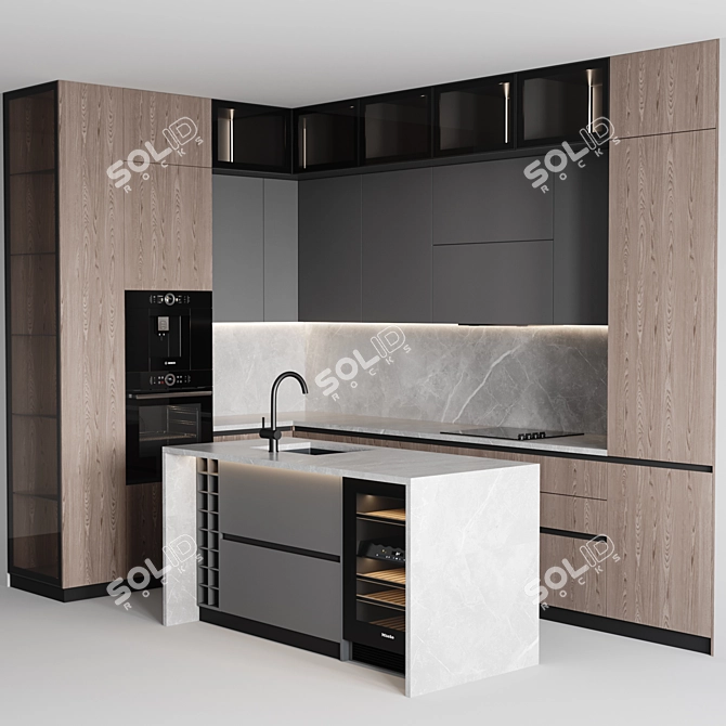 Customizable Modern Kitchen Design 3D model image 2