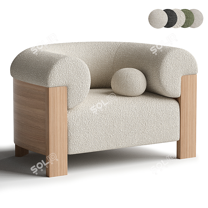 Eldon Oak Armchair, Boucle Natural 3D model image 1